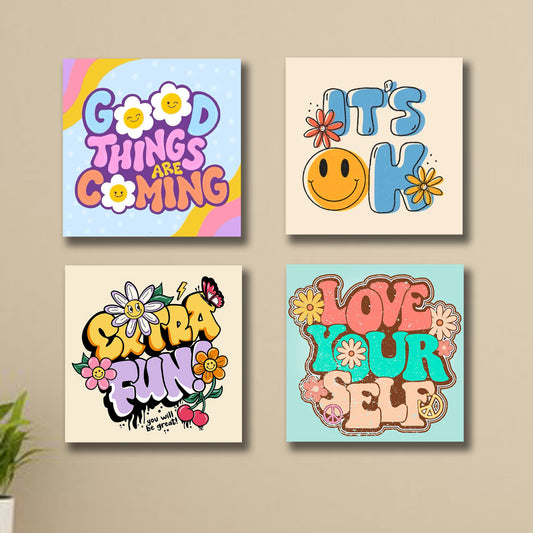 Pack Of 4 Colourful Motivational Words Pictures Wooden Frames