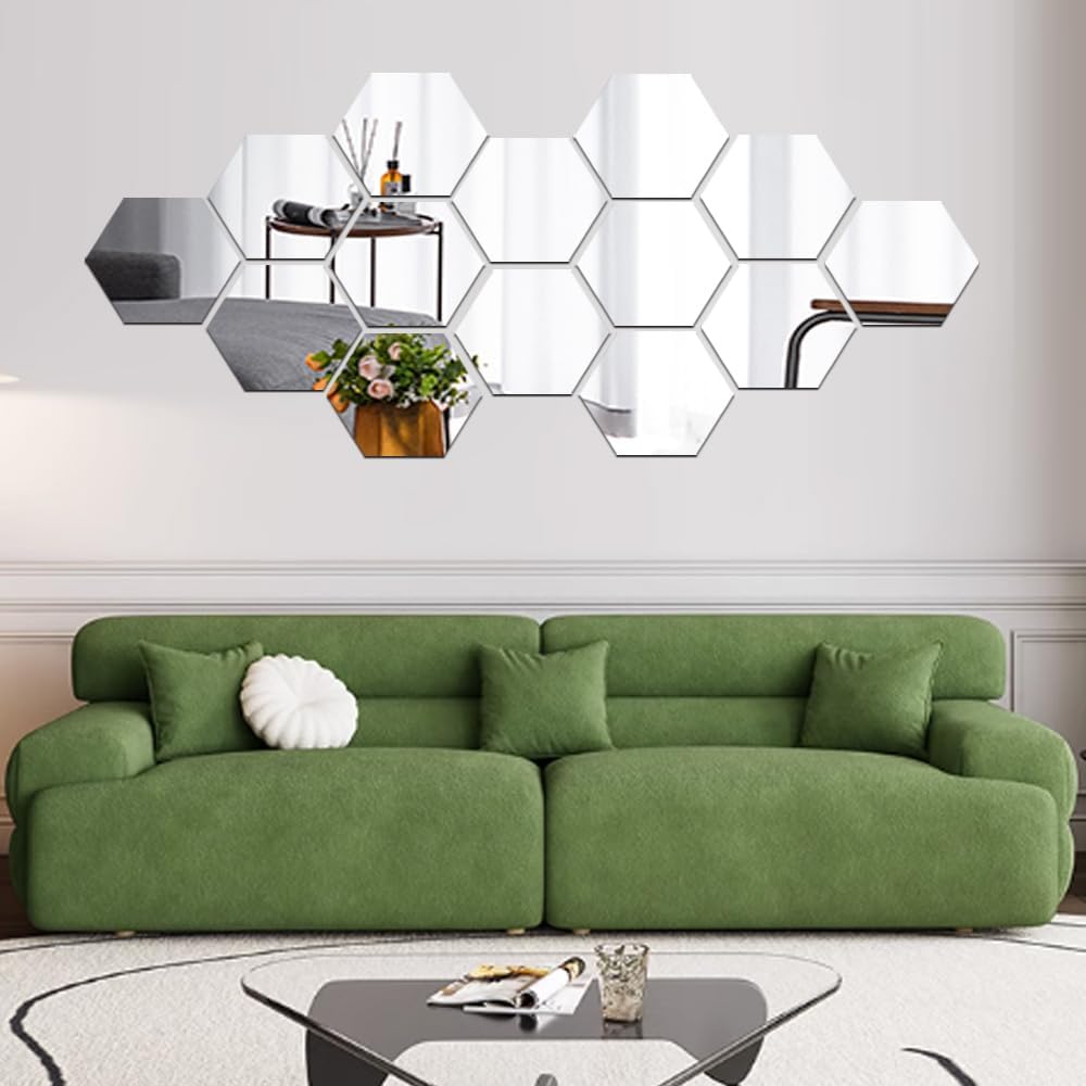 (pack Of 12) 3d Acrylic Hexagon Simple Mirror-surface Geometric Diy Art