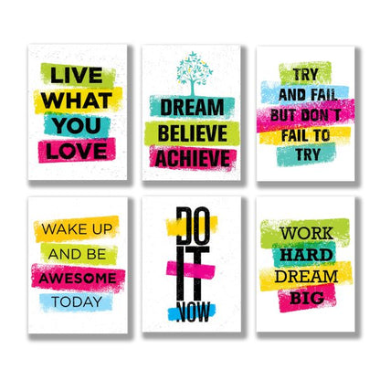 Set Of 6 Motivational Sticky Canvas Frames For Wall Decore