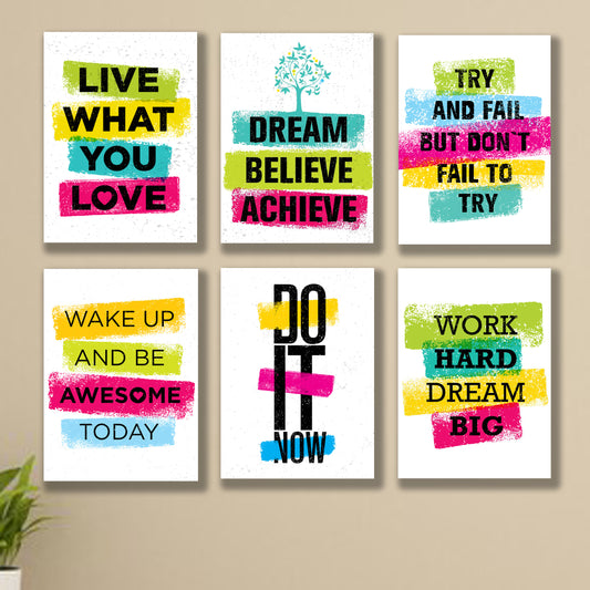 Set Of 6 Motivational Sticky Canvas Frames For Wall Decore